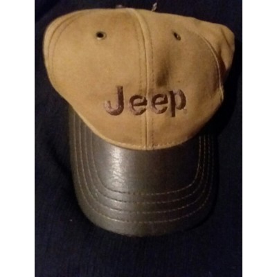 Jeep Leather Bill Brown Adjustable Strap Ball Cap  eb-92648544
